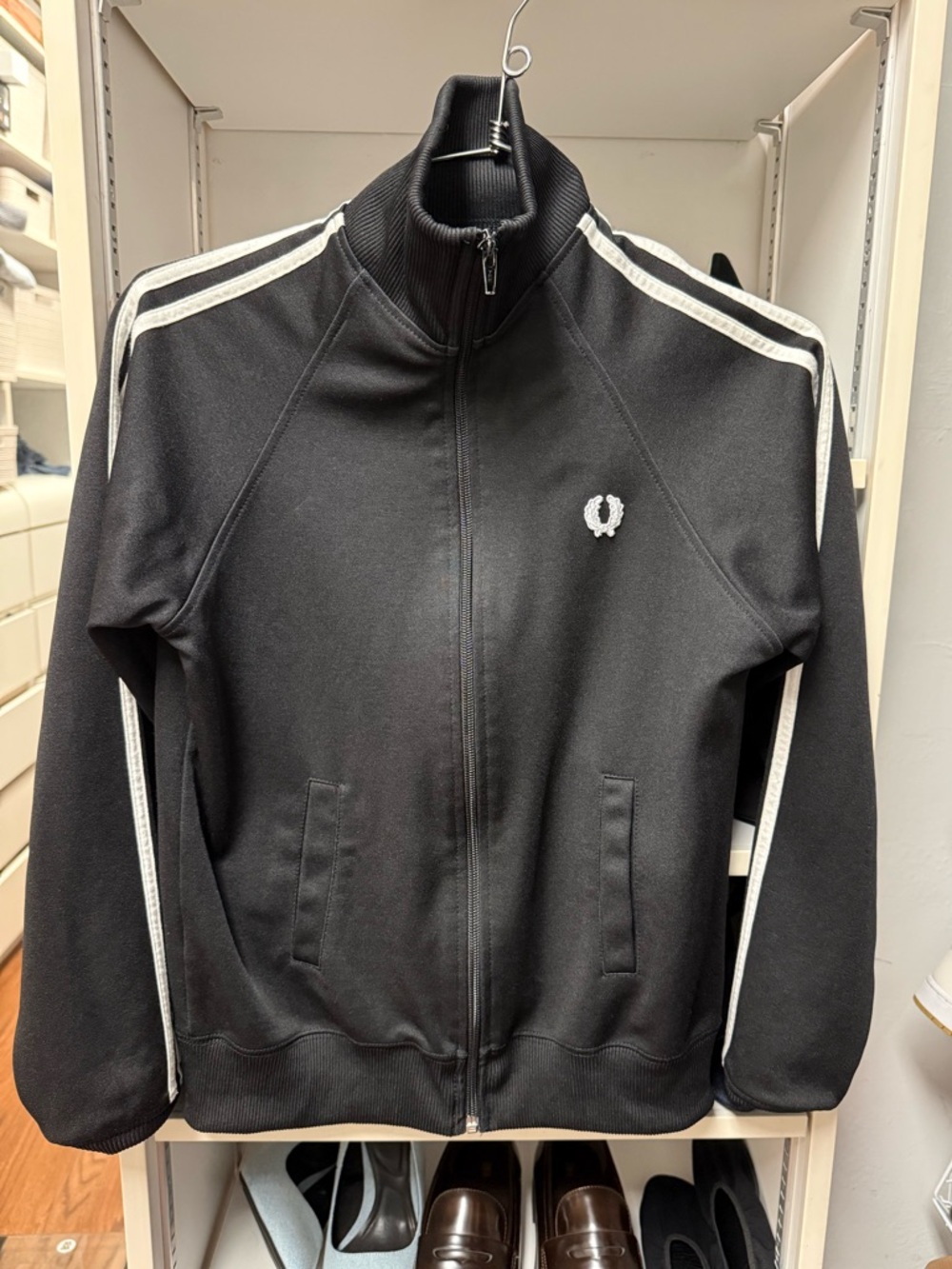 Fred Perry Black Track Jacket with White Stripes